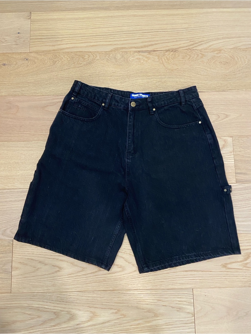 Vintage Butter Goods Black Denim Carpenter Jean Shorts Size 32 Baggy 90s Studded